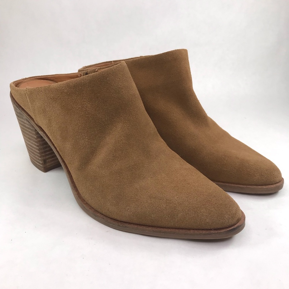 Lucky Brand SEBIKI Women's 10 Brown Suede Leather Heel Mule Shoes Clogs